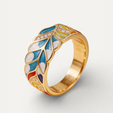Vintage Gold Colourful Enamel Leaf Ring