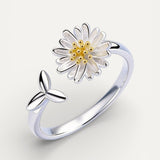 Silver Adjustable Sunflower Ring
