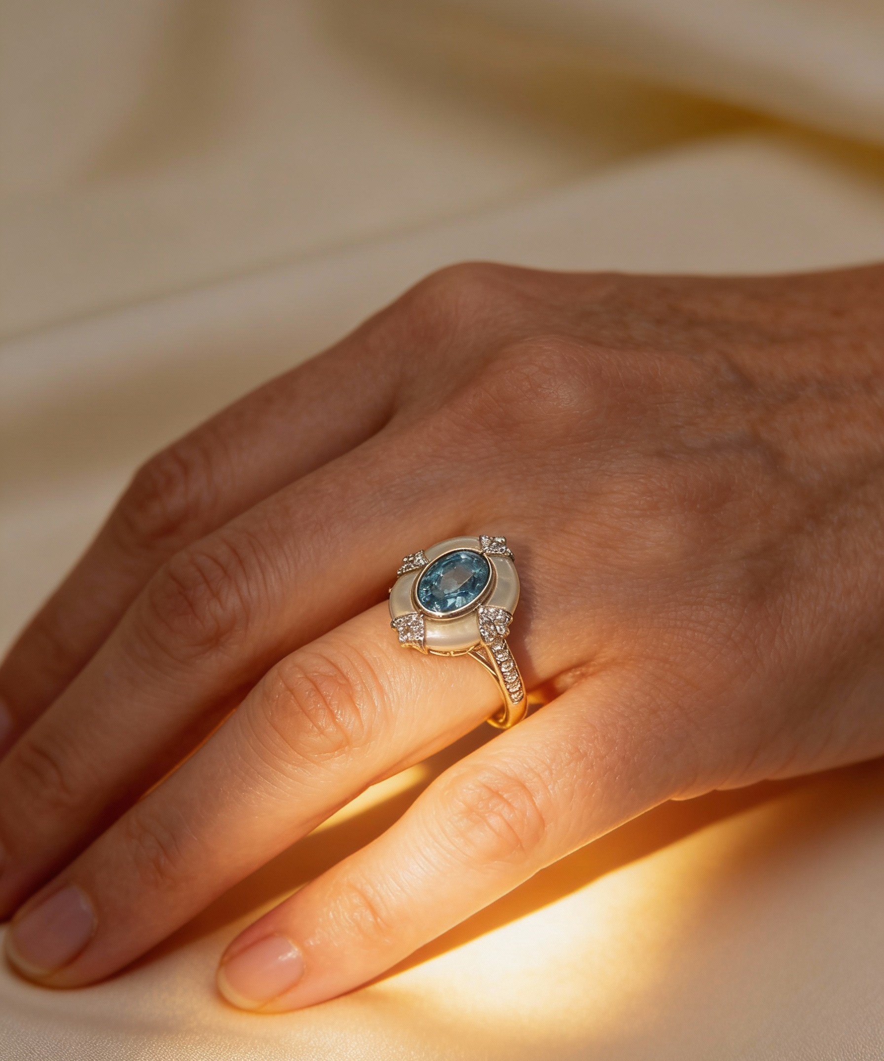 Timeless Adjustable Vintage White Silver and Aquamarine Ring