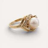 Elegant Sparkling Gold Pearl Ring