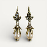 Vintage Floral Drop Earrings with Pearls