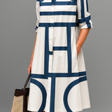 Ramona™ | Vestido Midi Rayas Azul Marino