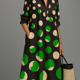 Sagrario™ | Vestido Midi Negro con Lunares Verdes