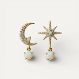 Gold Moon and Star Opal Earrings