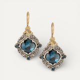 Gold and Silver Blue Crystal Earrings