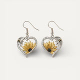 Vintage Boho Sunflower and Bee Heart Drop Earrings