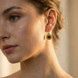 Vintage Round Earrings with Green and Red Crystals