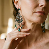 Blue Crystal and Pom-Pom Earrings