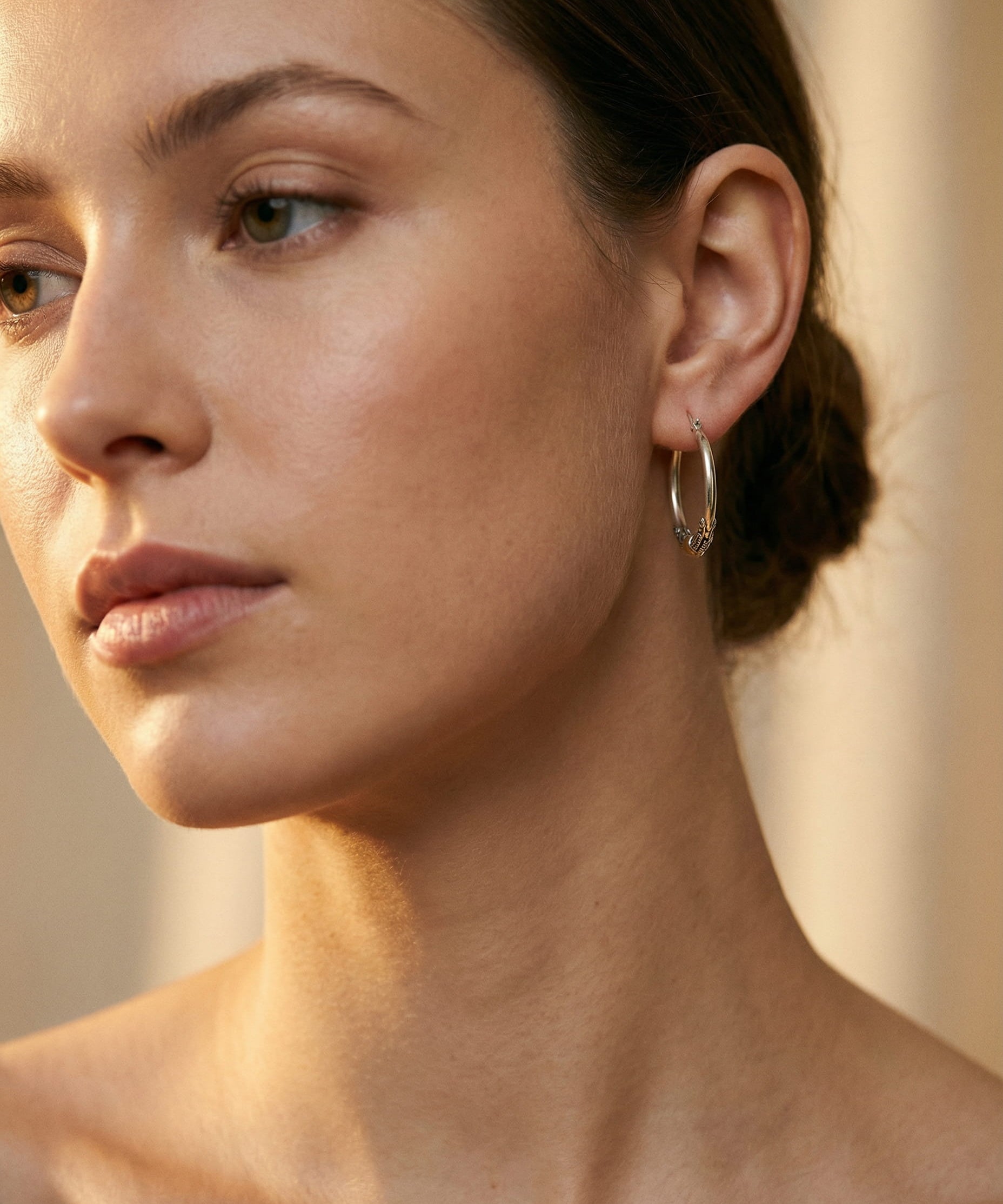 Vintage Silver Hoop Earrings with Carved Pattern