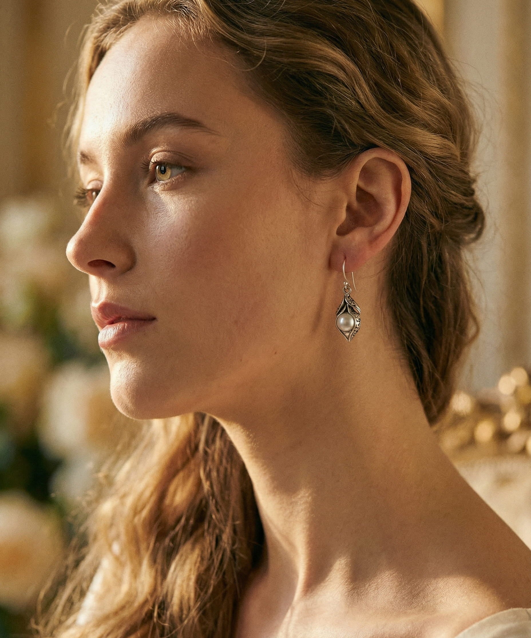 Vintage Silver Earrings with Pearl Drops