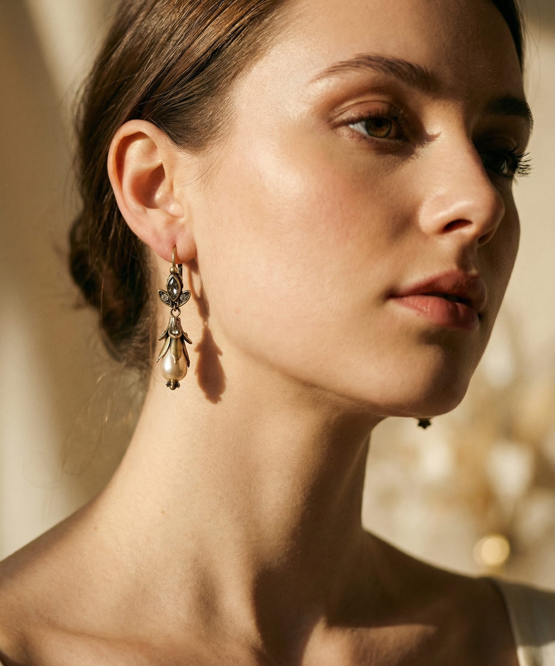Vintage Floral Drop Earrings with Pearls