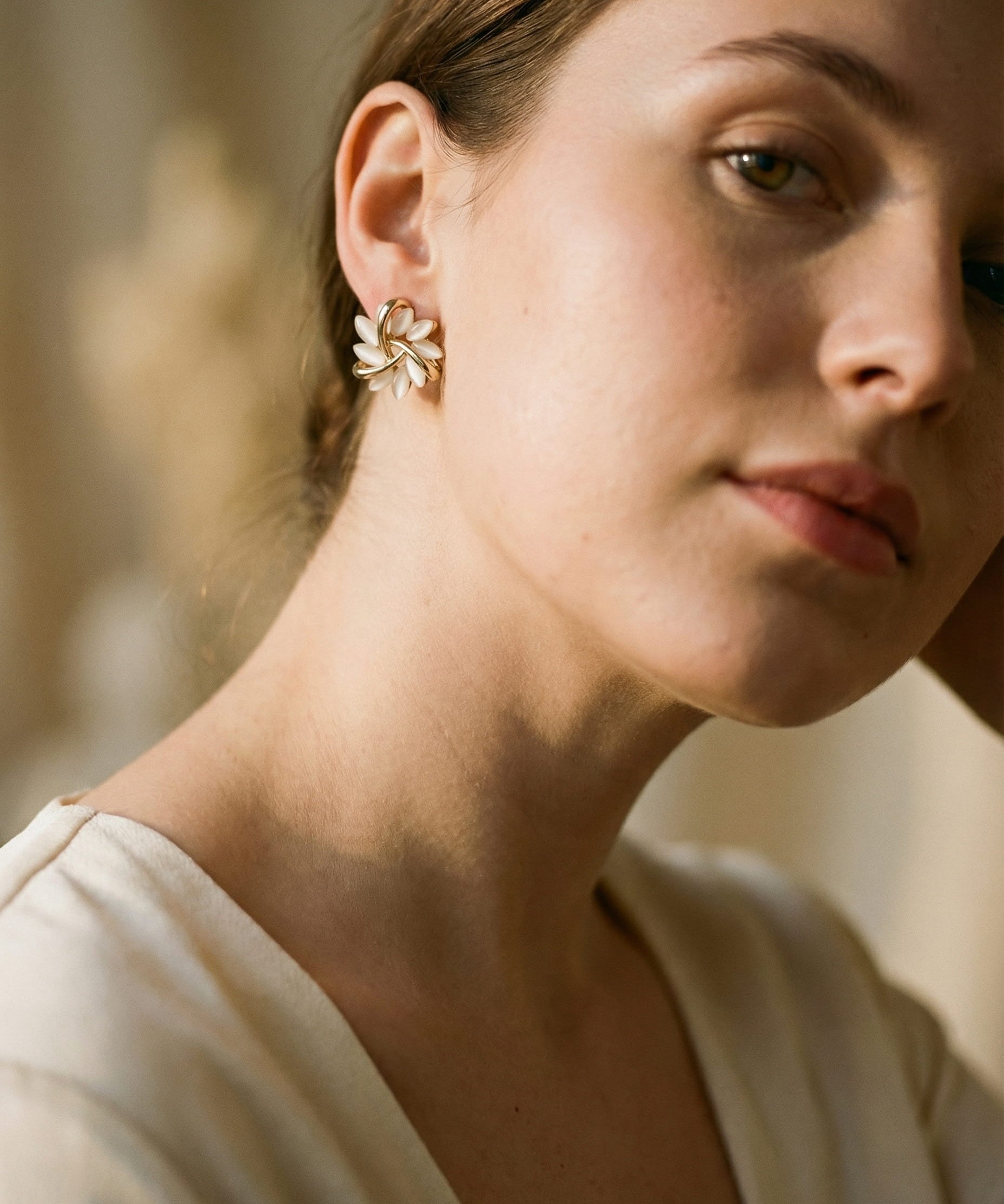Elegant and Exquisite Earrings with Opal Petals in Gold