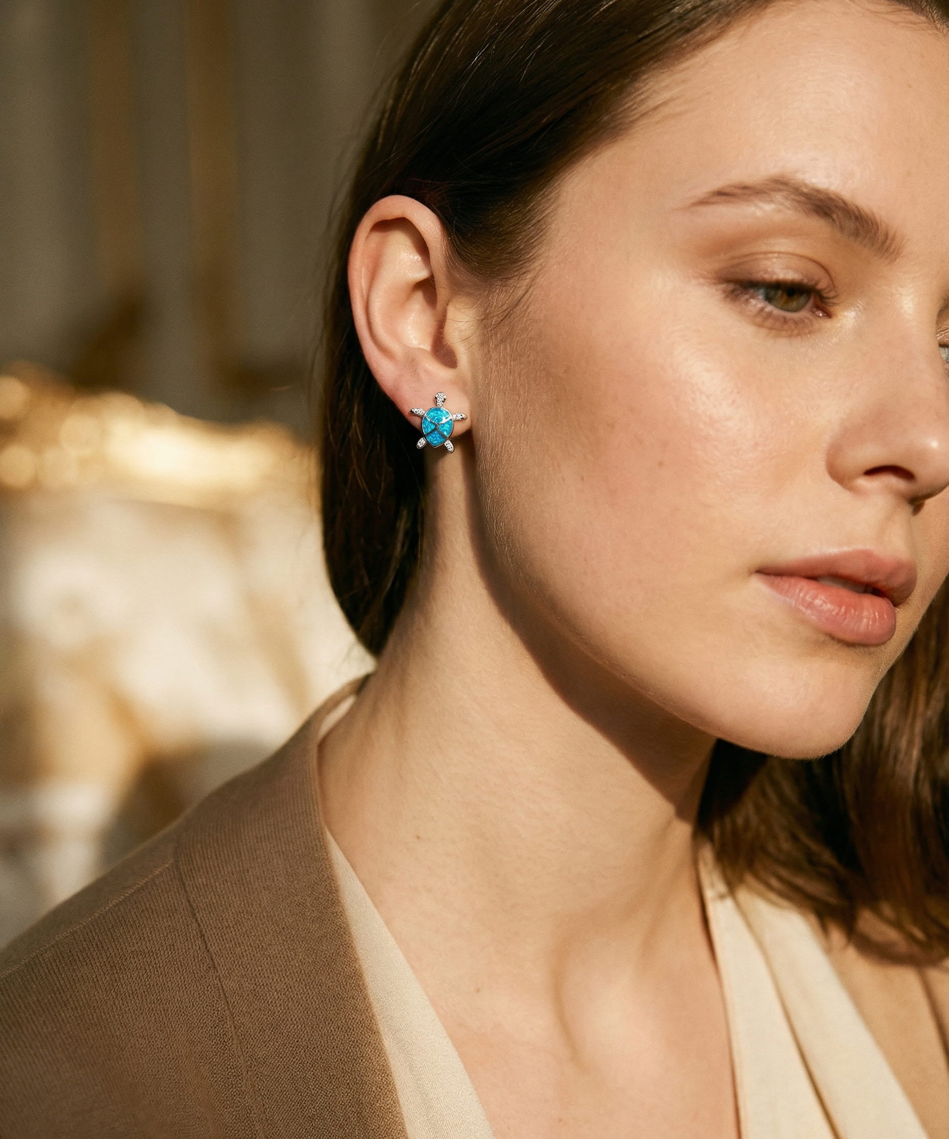 Sea Turtle Necklace and Earring Set in Opal and Silver