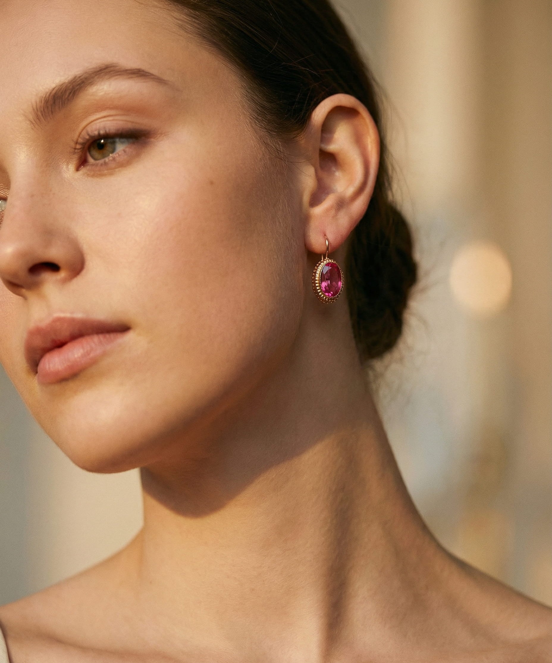 Vintage Rose Gold Earrings with Beautiful Red Crystal