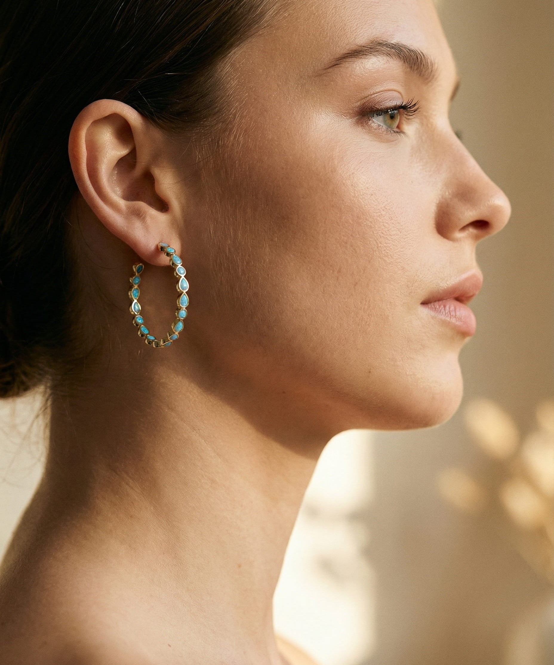 Vintage Blue Opal Gold Earrings
