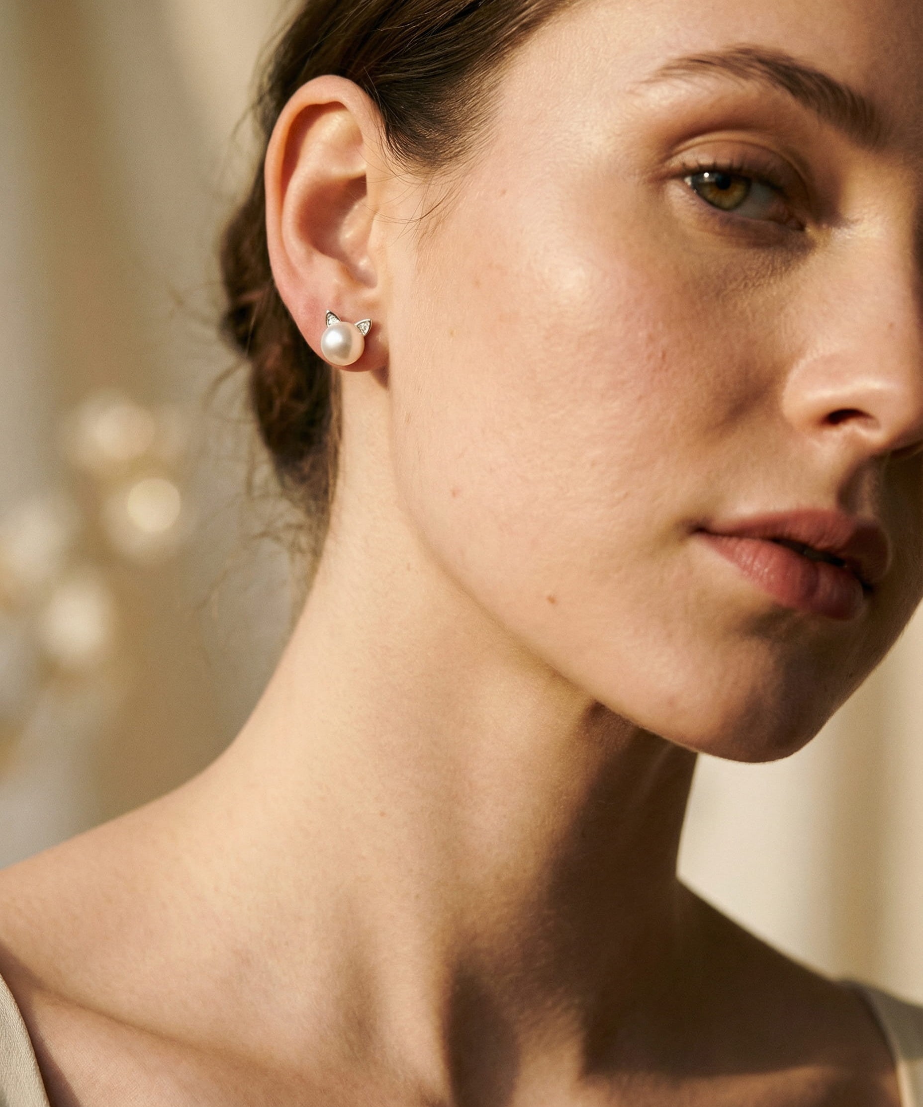 Earrings Kittens with Cultured Pearls and Silver