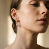 Silver and Zirconia Inlaid Floral Earrings