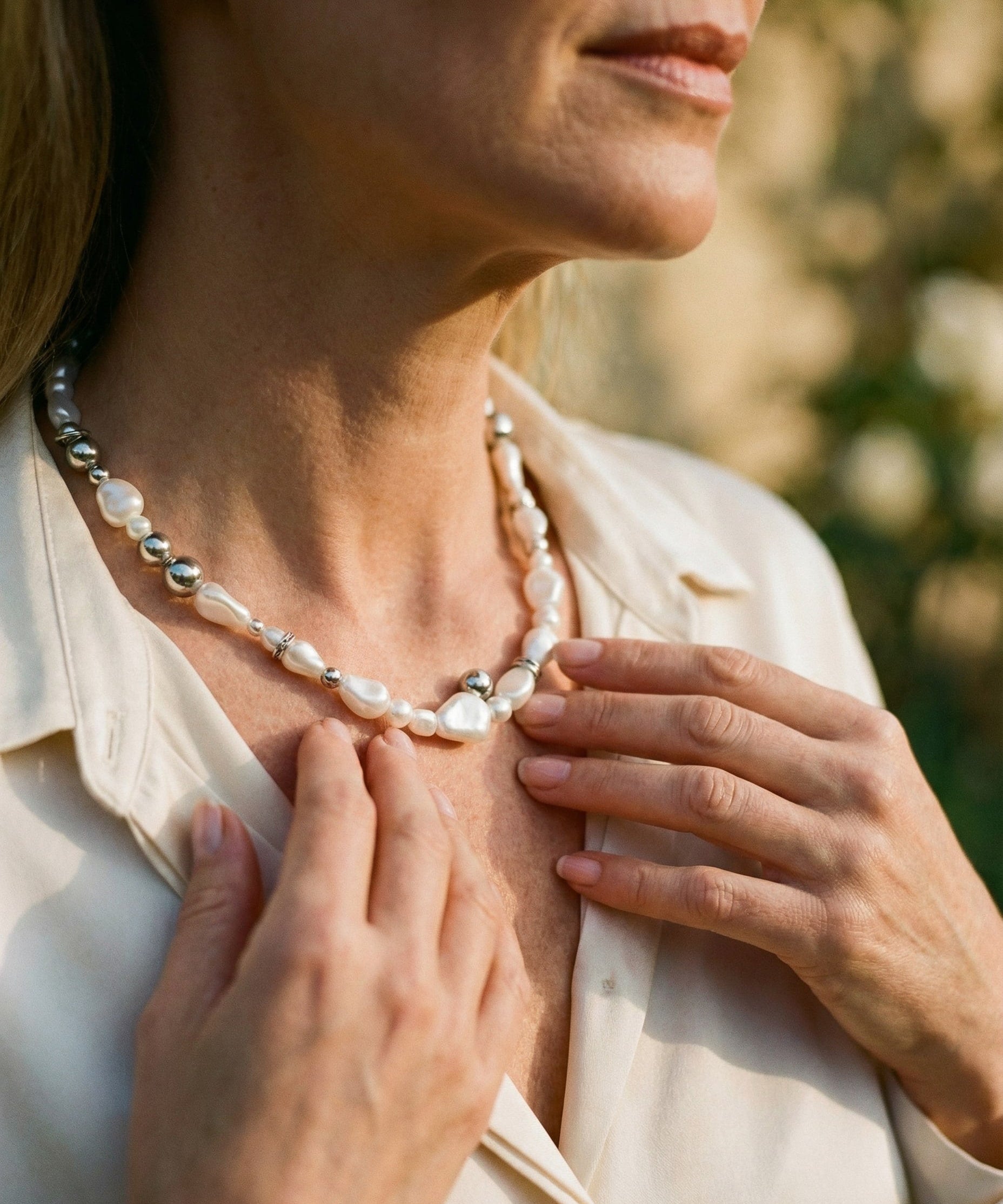 Vintage Silver Bead and Pearl Necklace