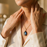 Blue Crystal with Gold Necklace and Earrings Set