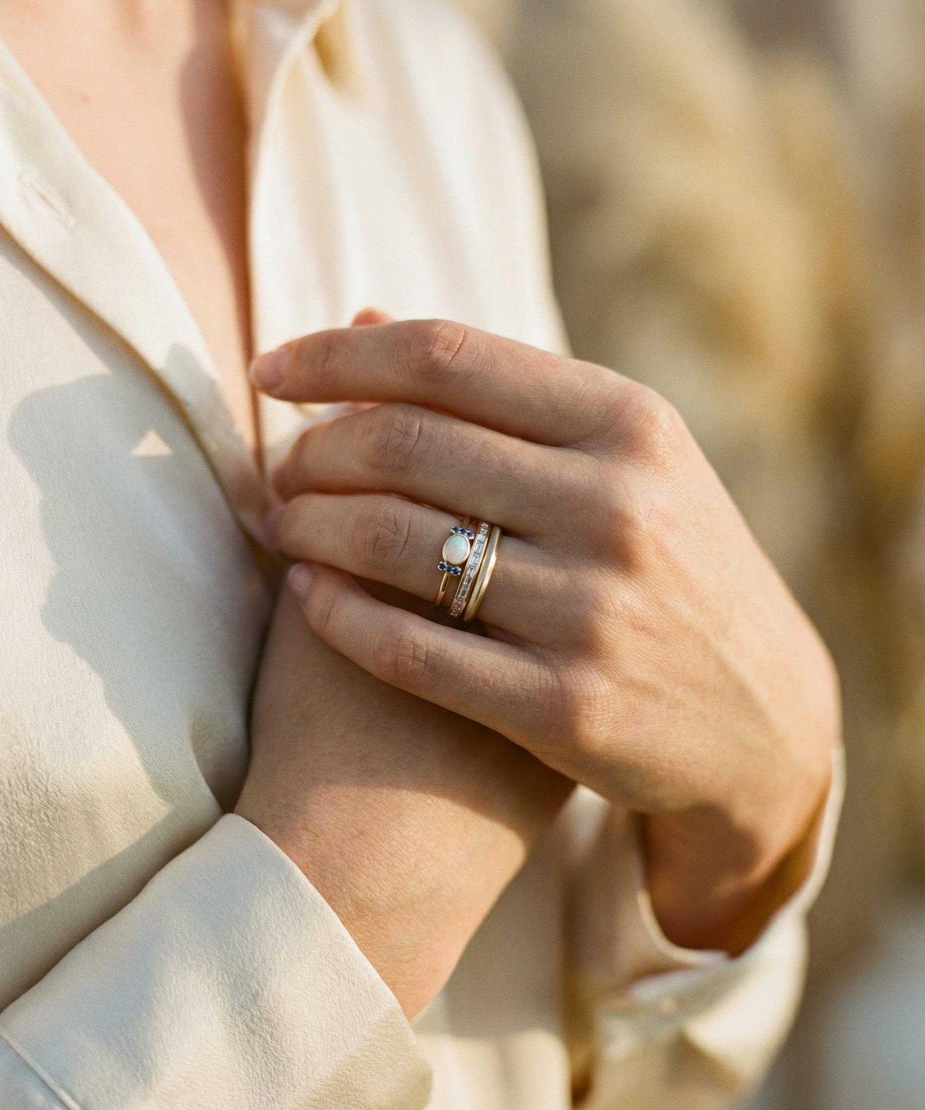 Vintage Gold Opal Ring Set
