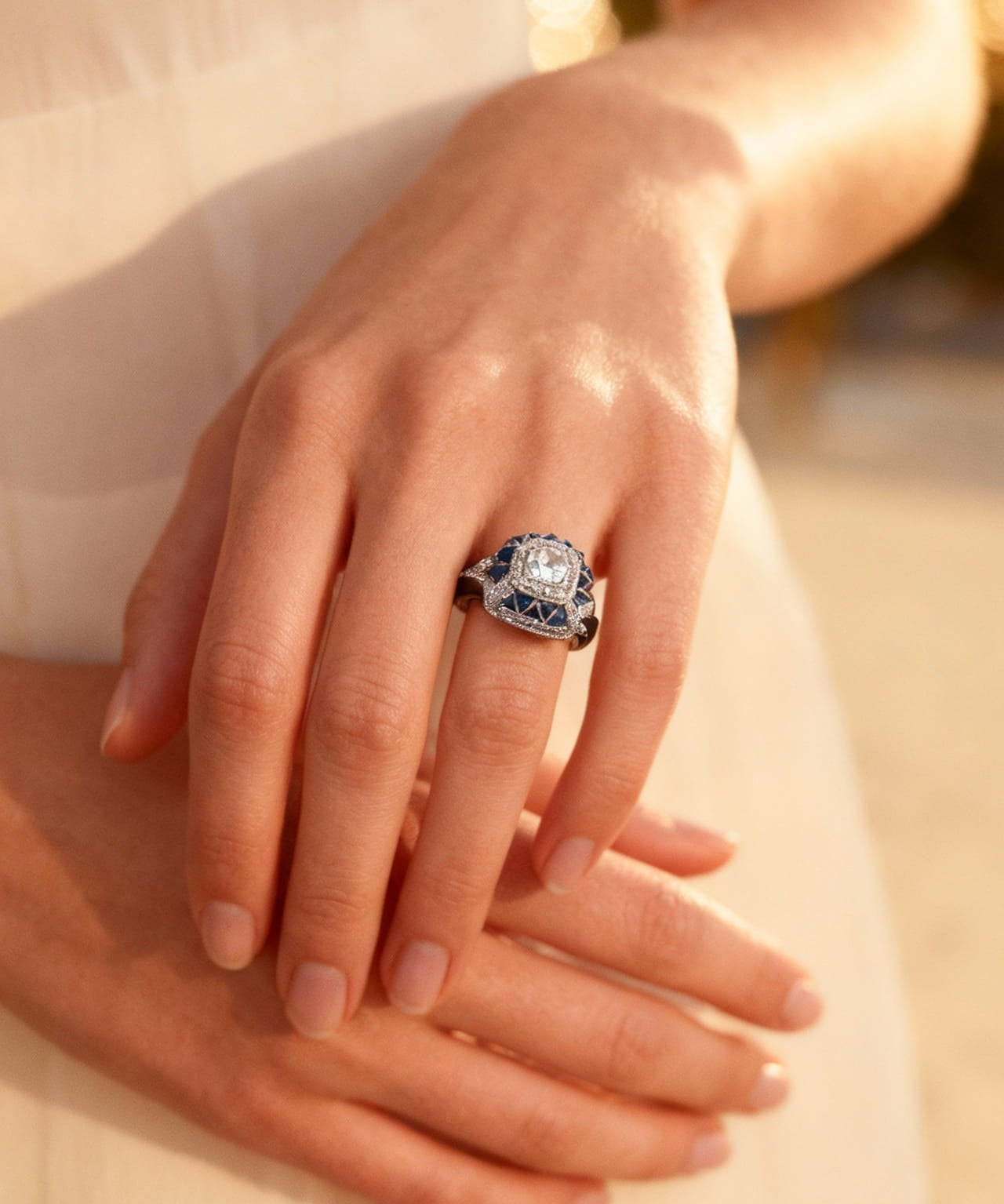 Sparkling Blue Square Ring