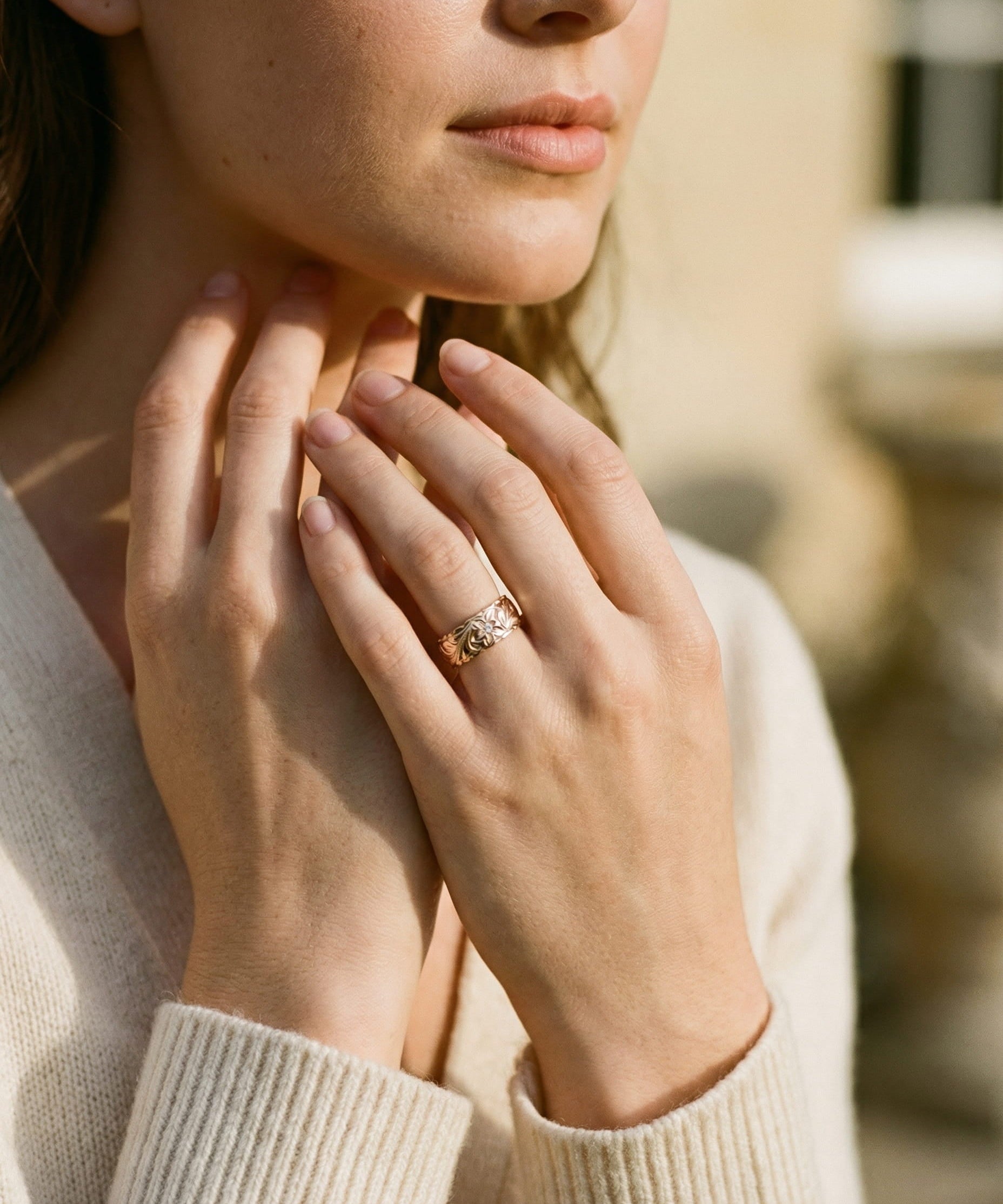 Two-Tone Carved Rose Ring