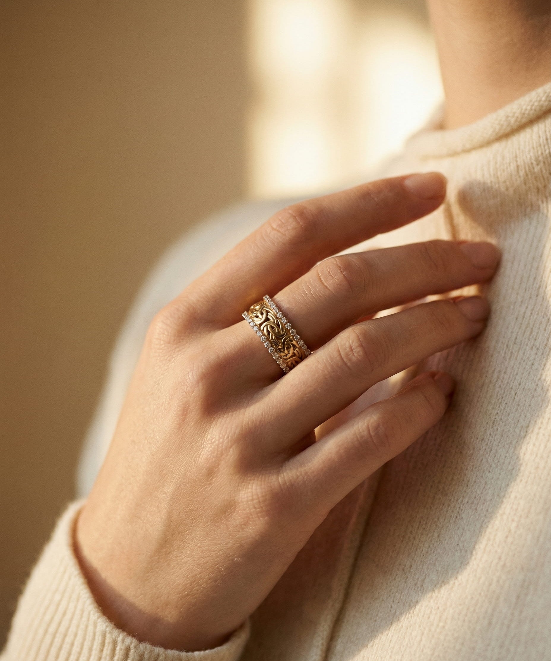 Gold Braided Crystal Band Ring