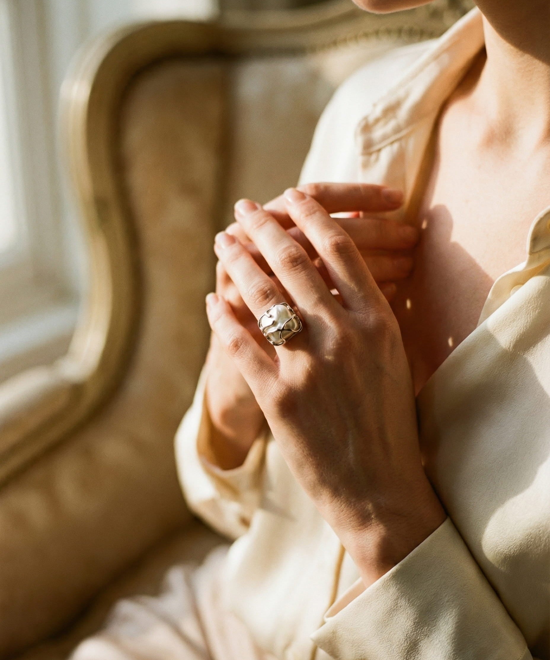 Vintage Silver Pearl Ring