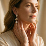 Silver Triangle Pearl Earrings