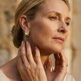 Elegant White and Green Stone Gold Earrings
