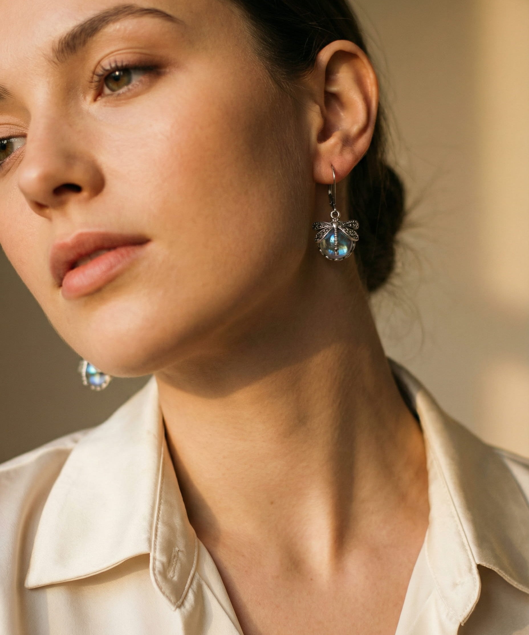 Antique Gold Dragonfly Sphere Earrings