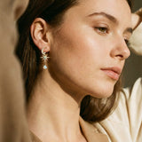 Gold Moon and Star Opal Earrings