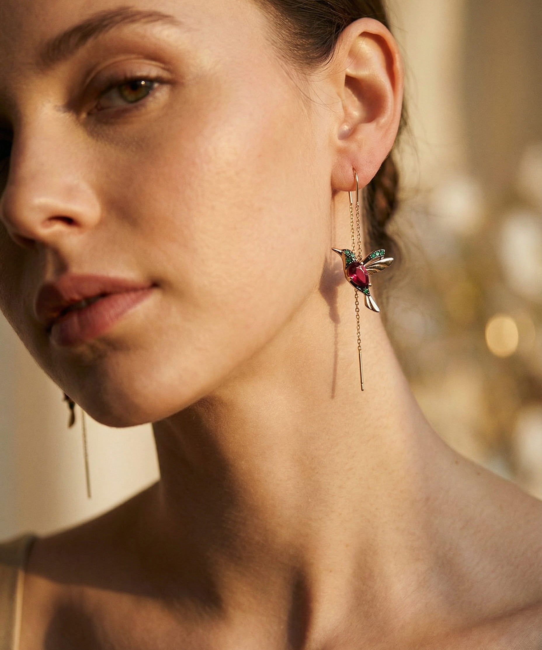 Enamel Hummingbird and Cubic Zirconia Earrings