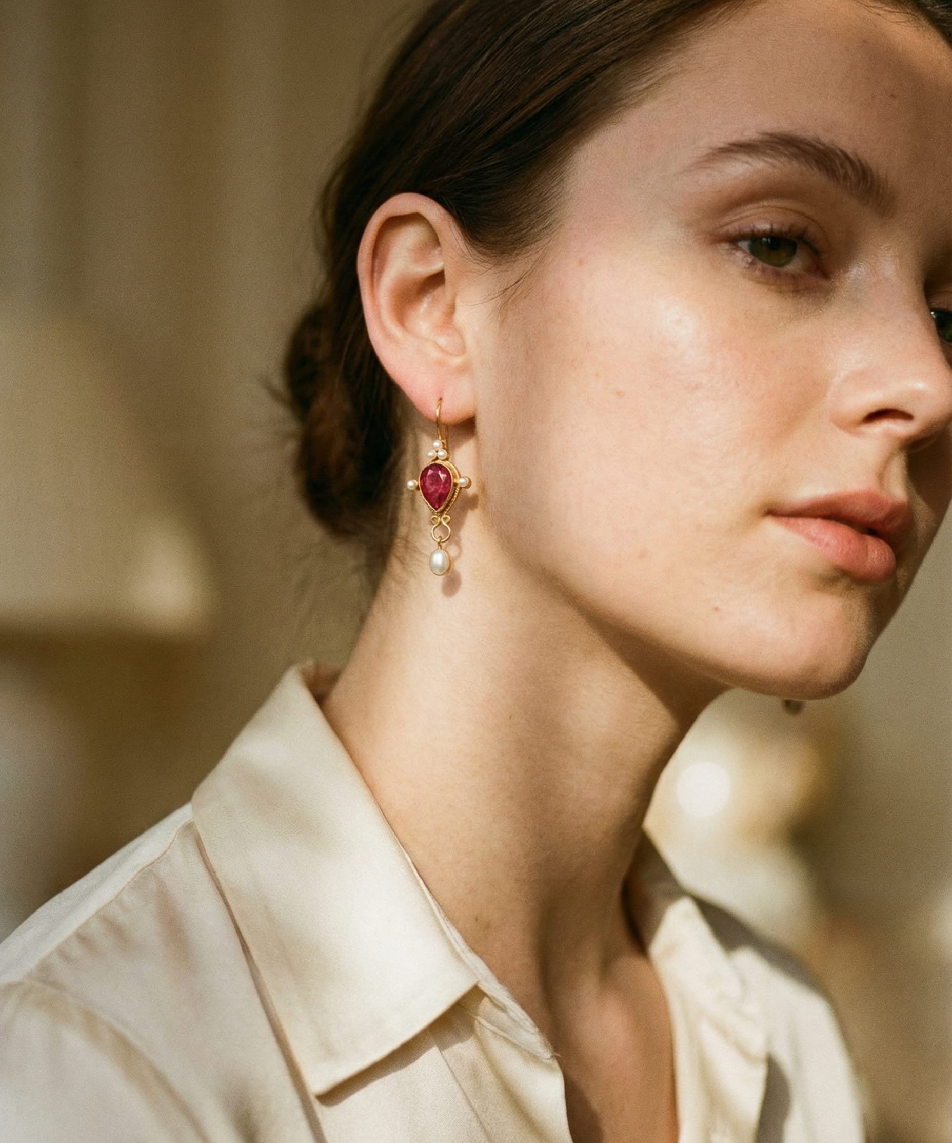 Vintage Ruby and Pearl Earrings