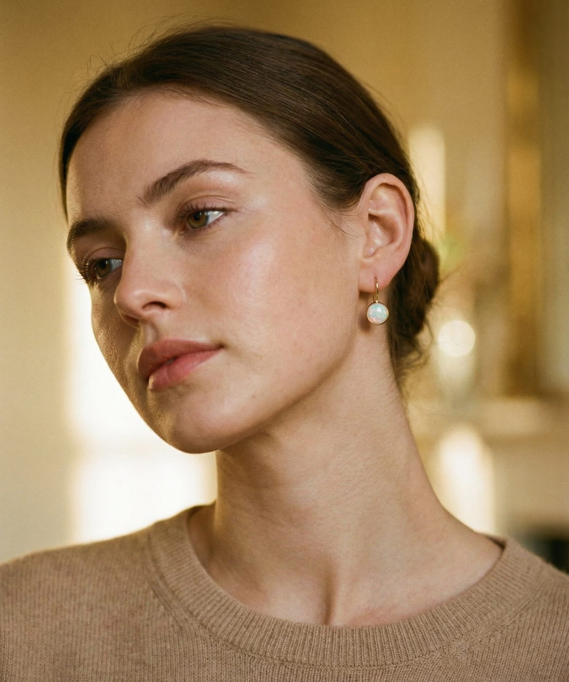 Vintage Gold Opal Stone Earrings