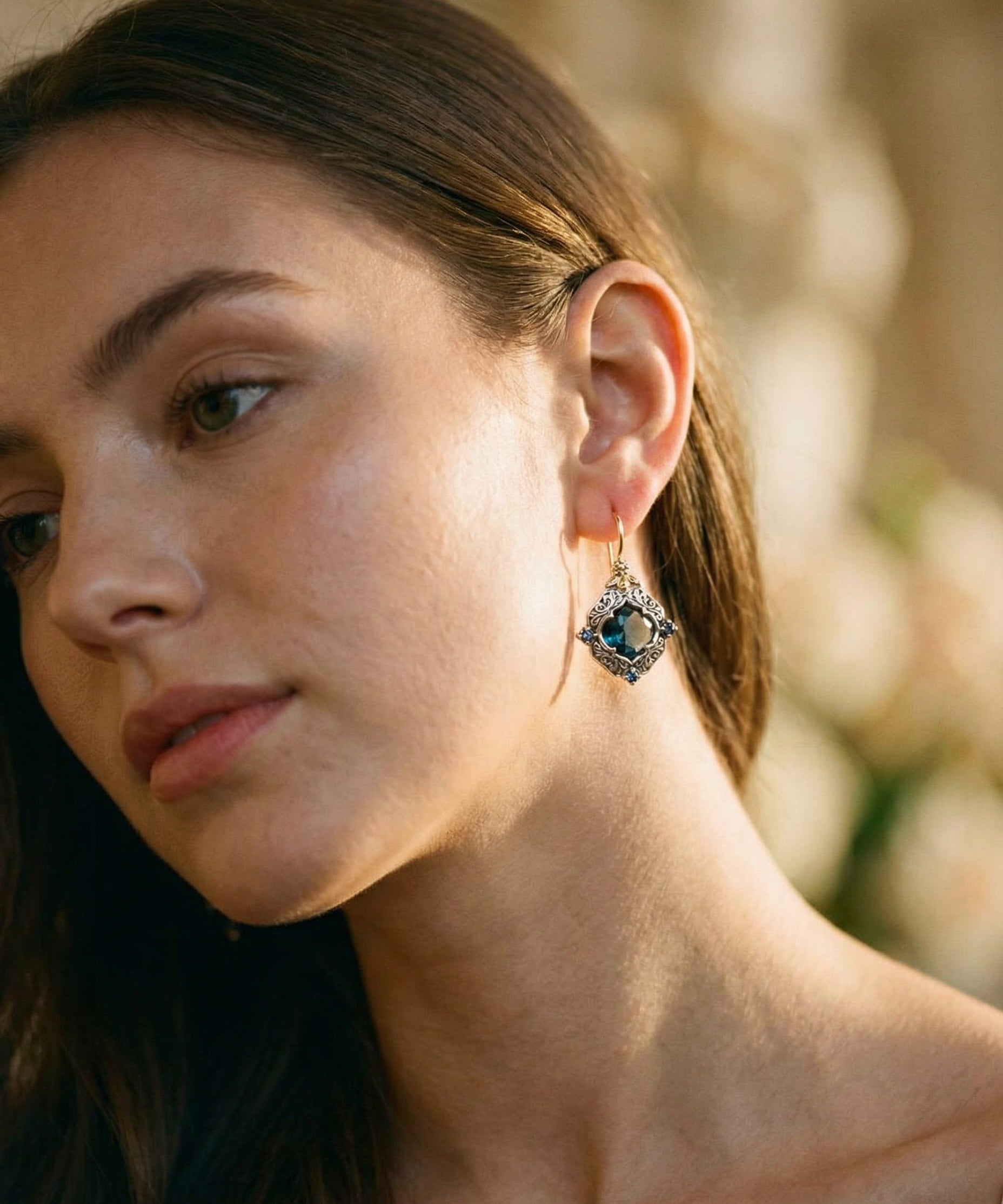Gold and Silver Blue Crystal Earrings