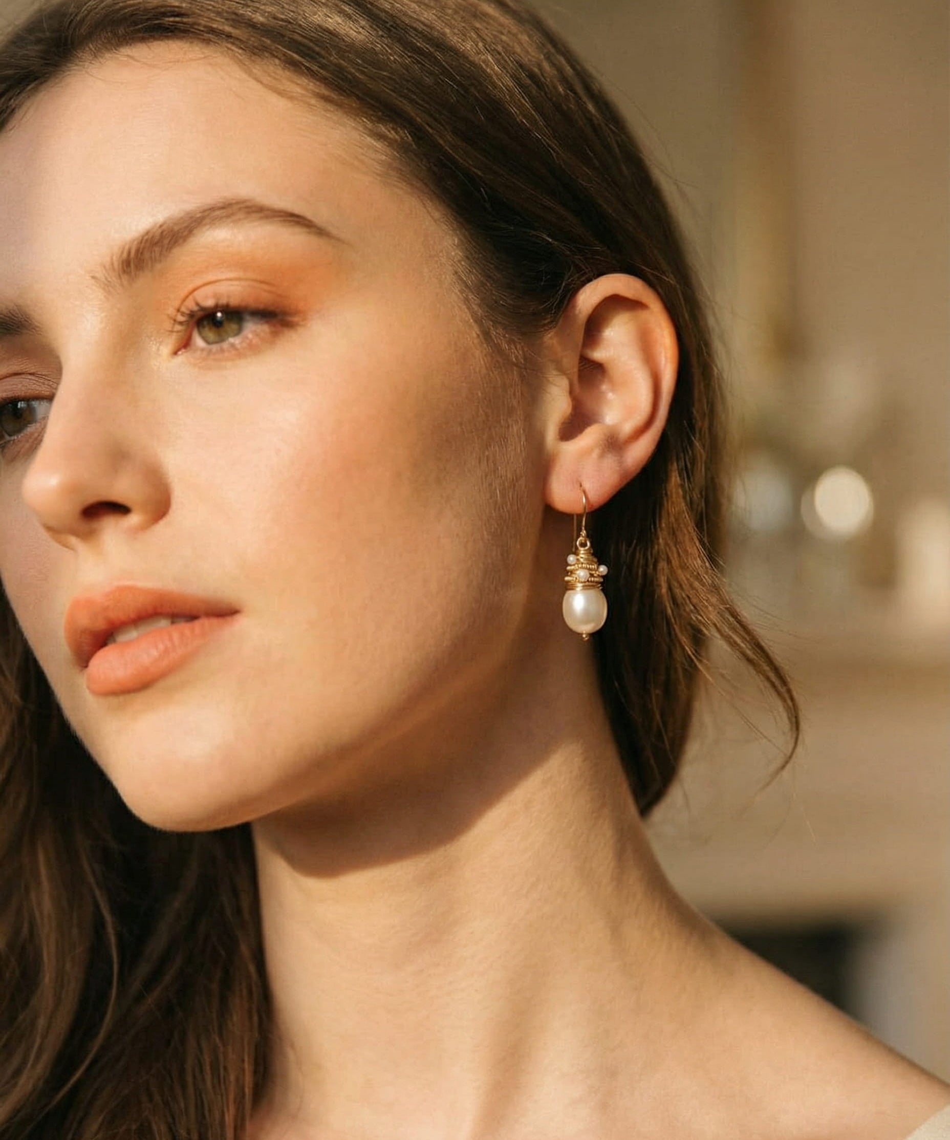 Vintage Gold Wire Pearl Earrings