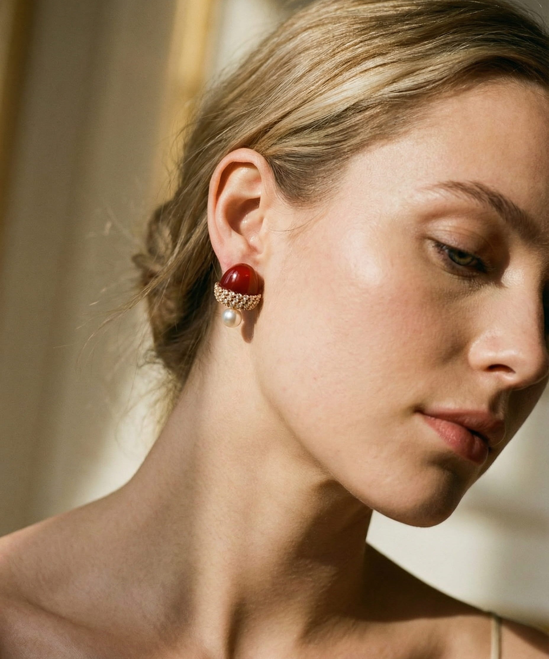 Red Hazelnut Pearl Earrings
