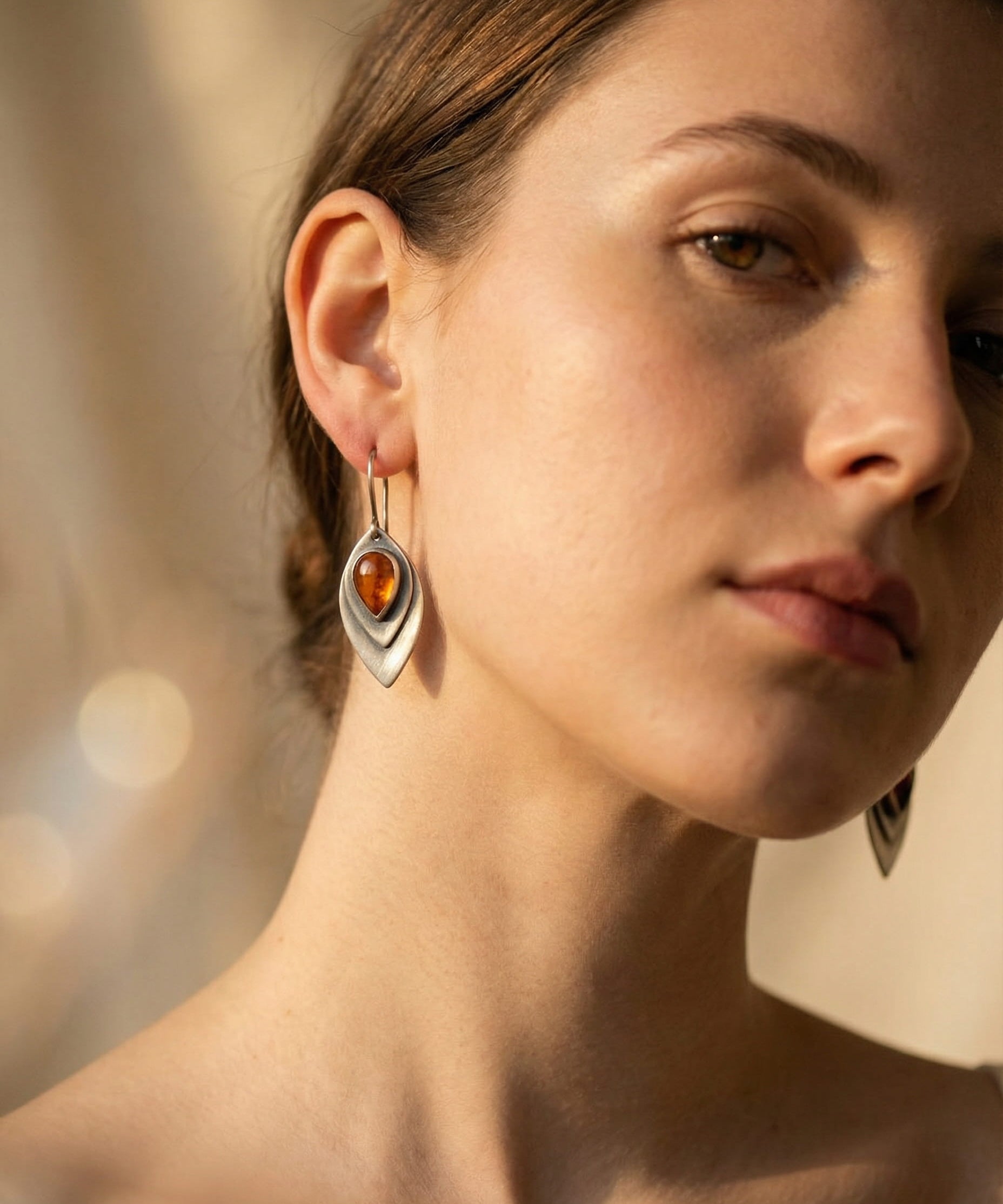 Vintage Silver Orange Stone Earrings