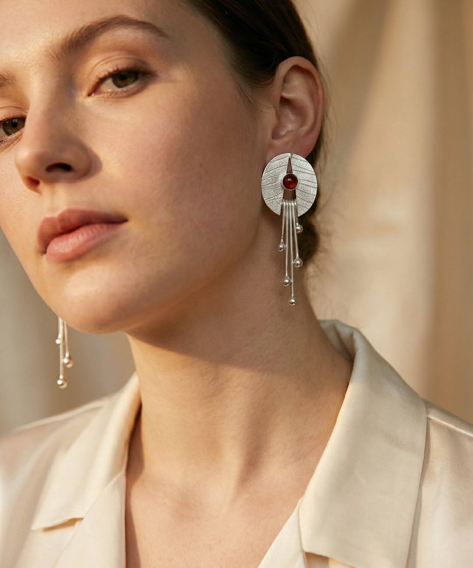 Hollow Red Stone Drop Earrings