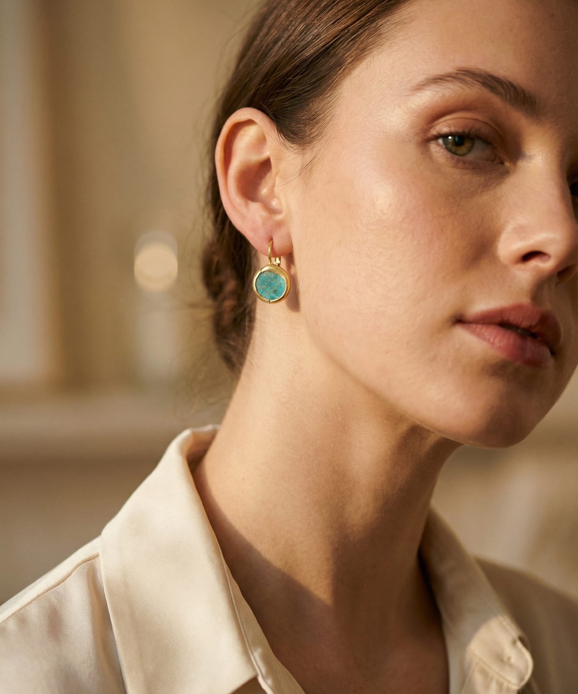 Gold Turquoise Stone Earrings