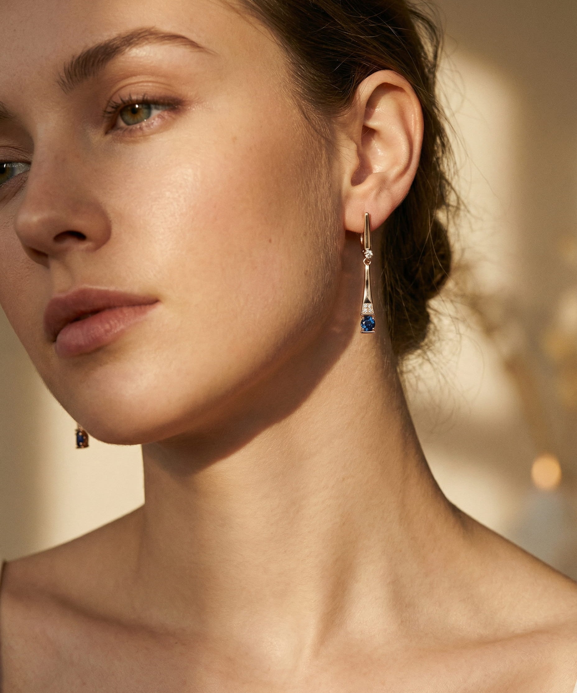 Gold Blue Crystal Drop Earrings