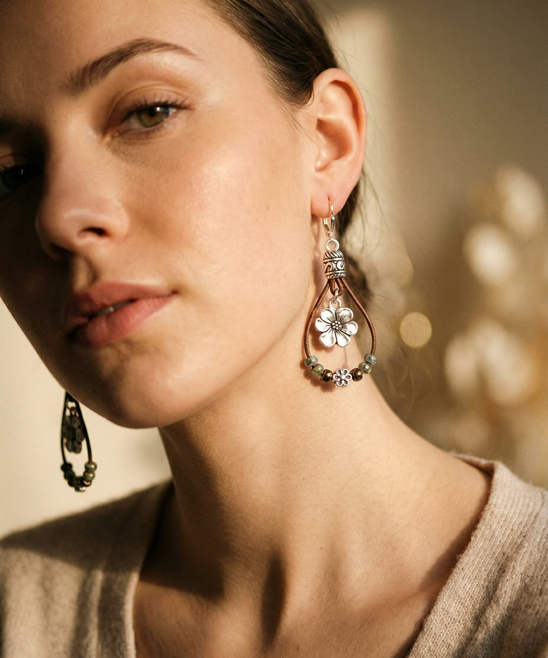 Vintage Floral Leather Earrings