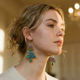 Mixed Metal Christmas Tree Drop Earrings