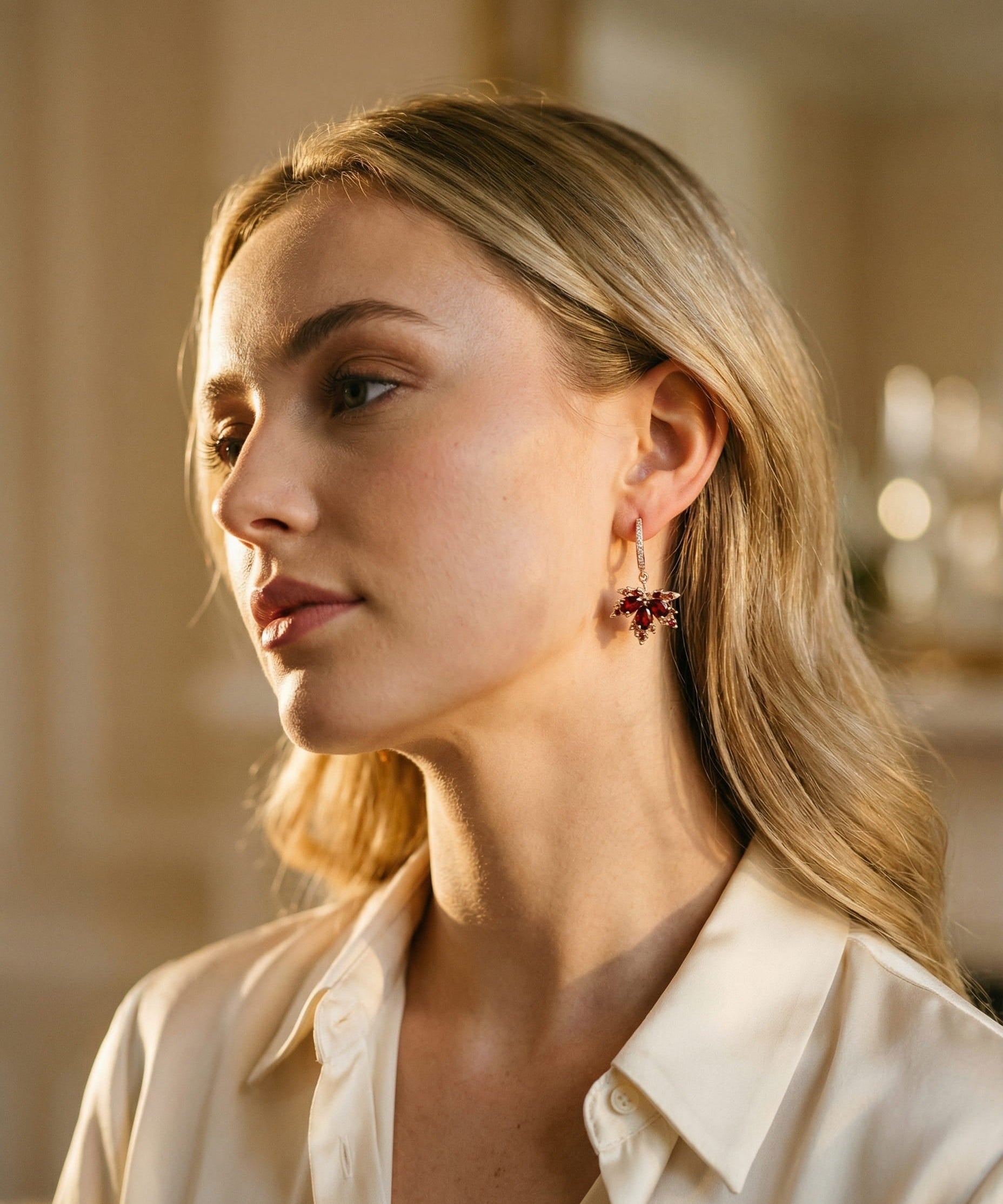 Gold Leaf Cubic Zirconia Earrings