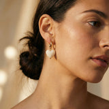 Gold White Heart Earrings