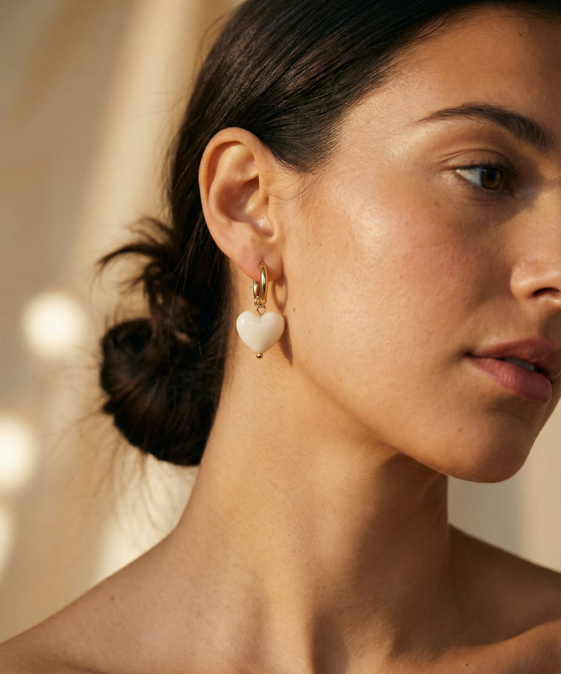 Gold White Heart Earrings