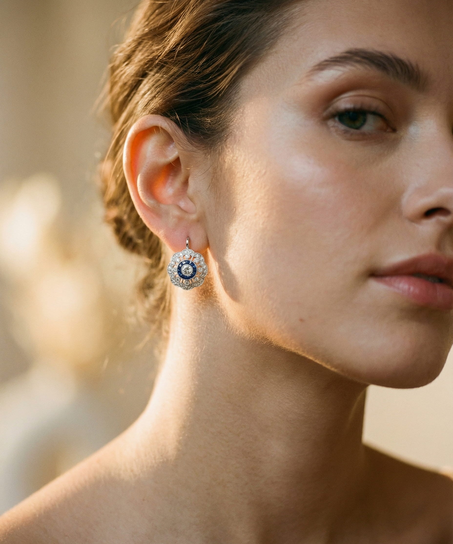Blue Cubic Zirconia Mandala Earrings
