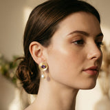 Gold Purple Detail and Pearl Earrings