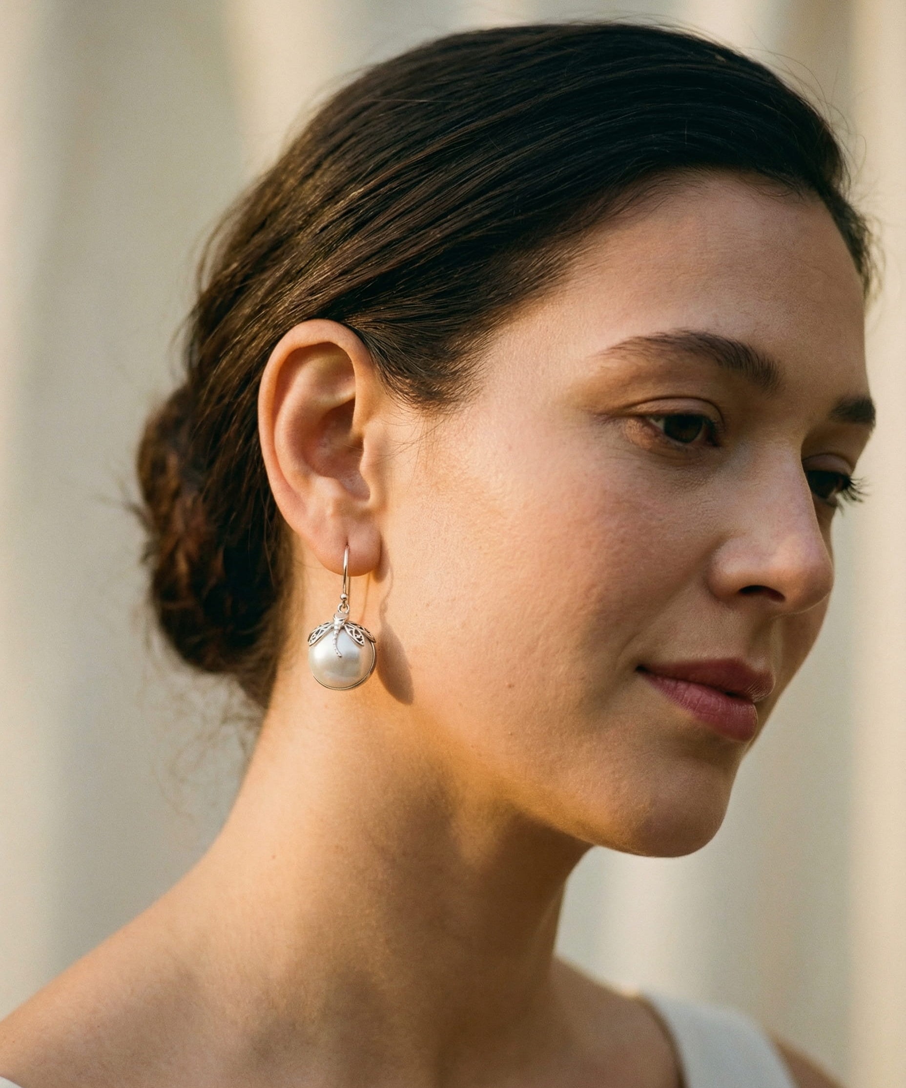 Vintage Pearl and Dragonfly Earrings